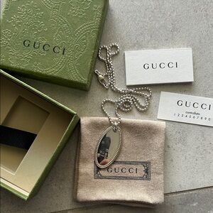 Gucci Silver Oval Pendant Necklace
